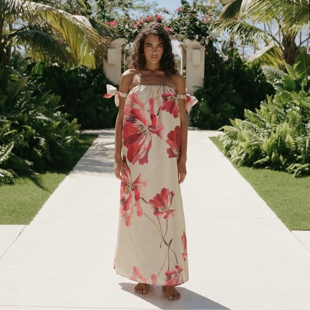 Hutch Iris Tropical Floral Off-Shoulder Dress